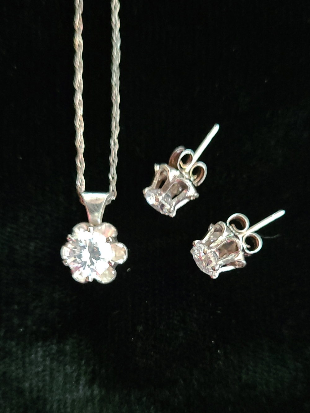 QVC Diamonique Sterling Silver Pendant and Stud Earrings  Boxed Set J30336
